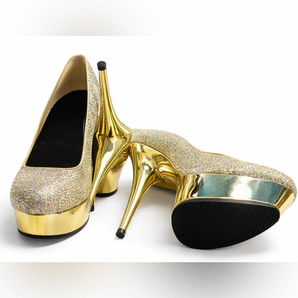 Pleaser Gold Sparkle Heels